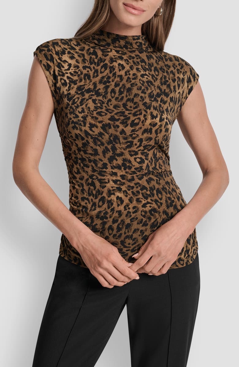 DKNY Mock Neck Ruched Top, Main, color,