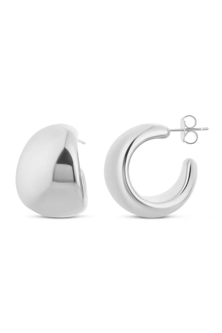 Curved Huggie Hoop Earrings, Main, color, SILVER