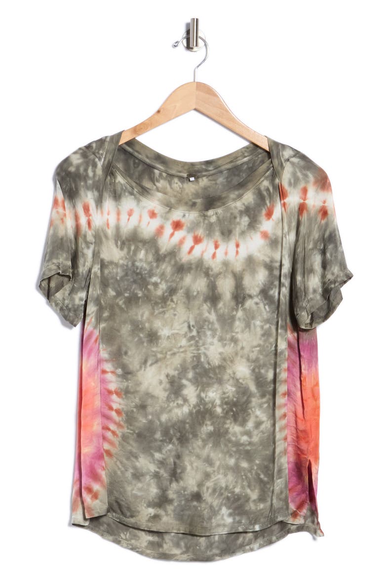 Clyde Satin Tie Dye Tee, Main, color, BORDEAUX SOLAR FLARE WASH