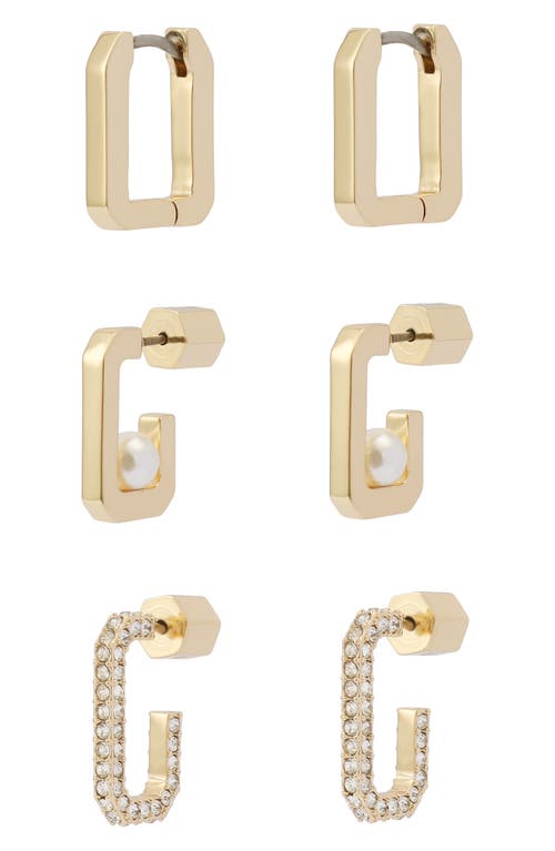 Allsaints Set Of 3 Assorted Hexagon Hoop Earrings In Gold