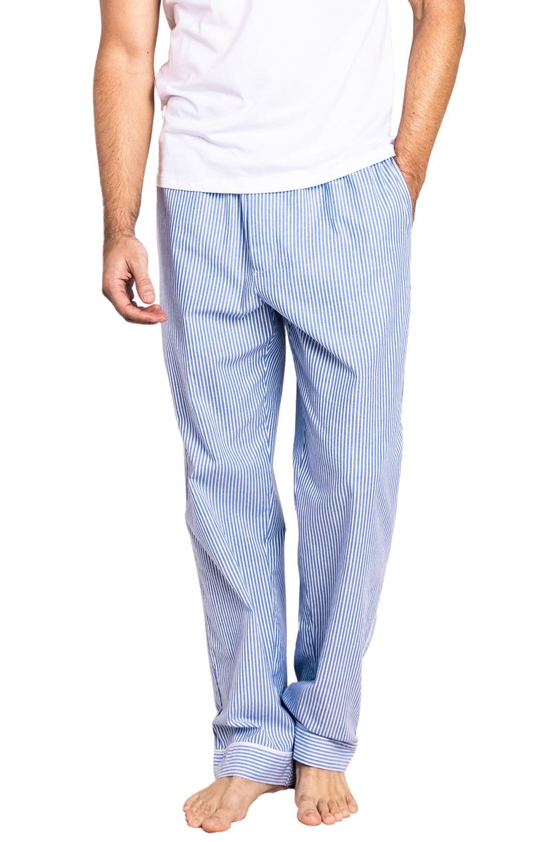 Petite Plume Stripe Seersucker Pajama Pants, Main, color, Blue