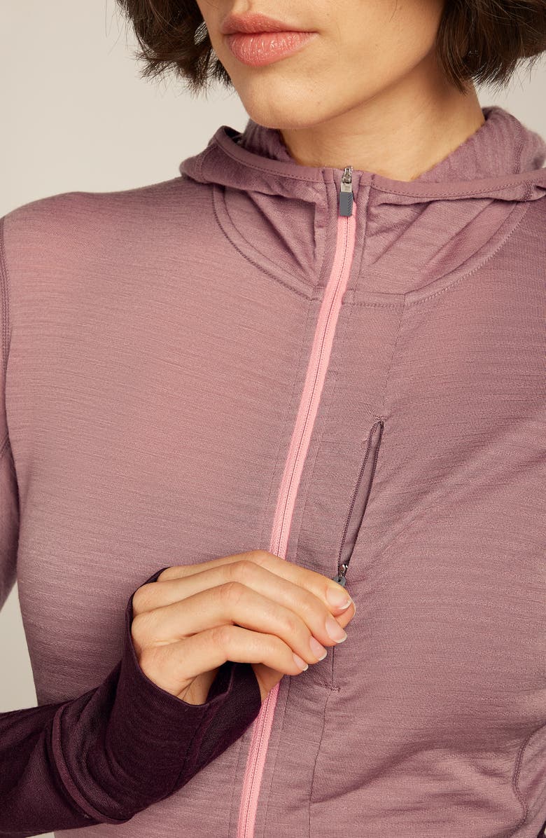 Icebreaker Tencel & Merino 200 Realfleece Descender Zip Hoodie, Alternate, color, Summit/ Java/ Acid Pink