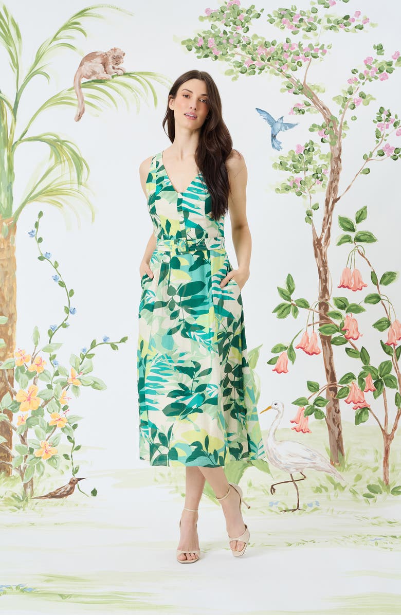 Maggy London Botanical Print Belted A-Line Dress, Alternate, color, 
