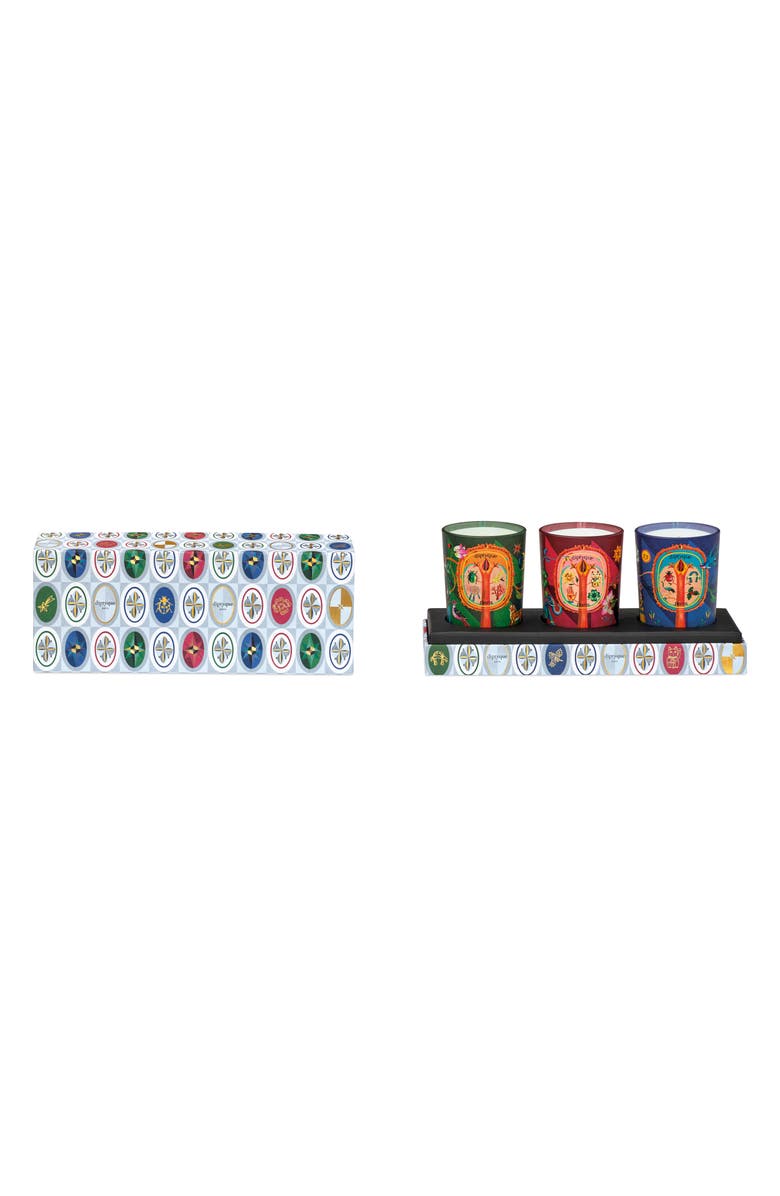 Diptyque Lucky Flowers, Protective Pine & Blissful Amber Candle Set, Main, color, 
