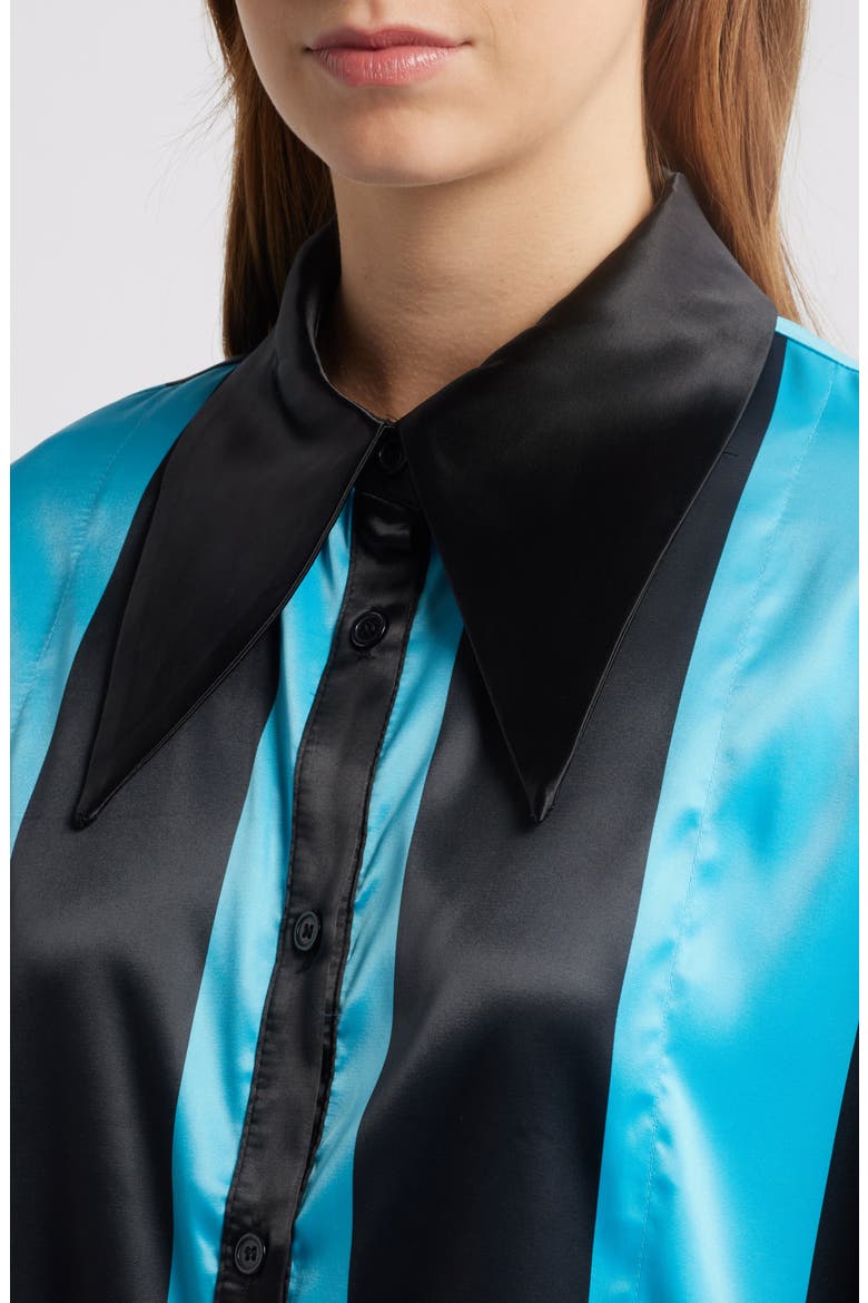 Posh Stripe Oversize Satin Button-Up Shirt & Pants Set, Alternate, color, BLUE/ BLACK