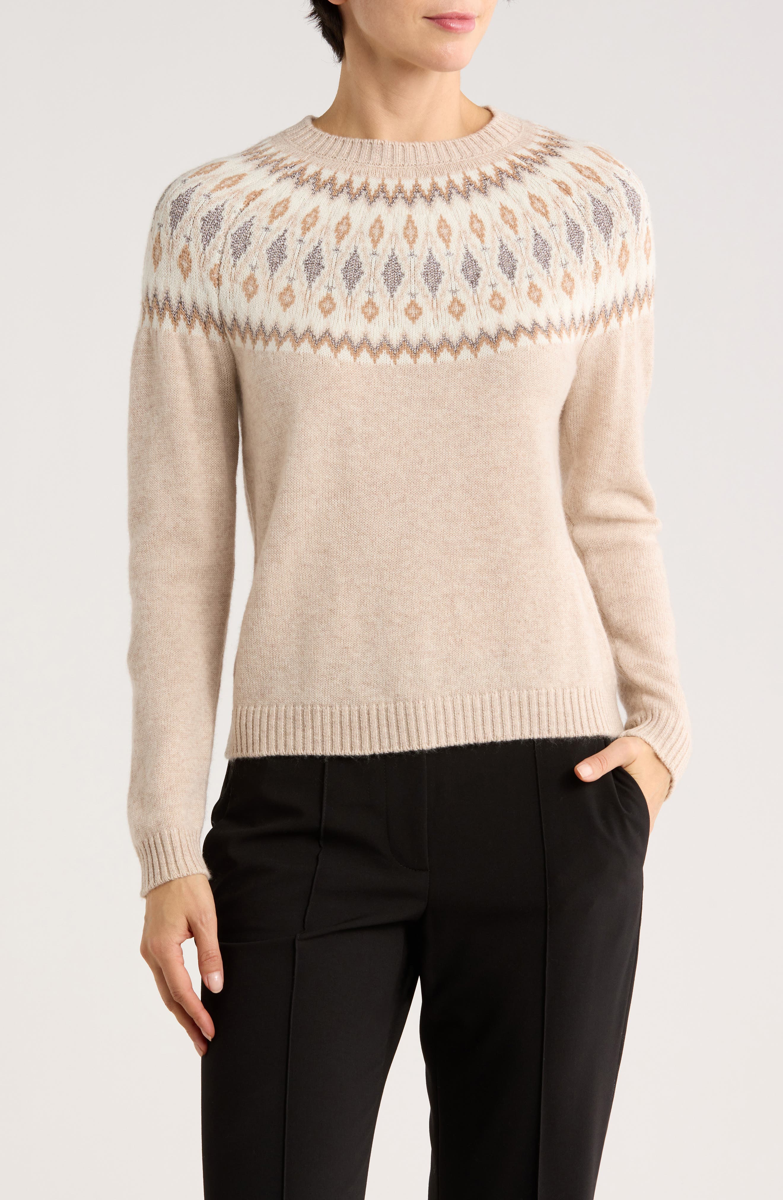 Sofia Cashmere Fair Isle Crewneck Sweater