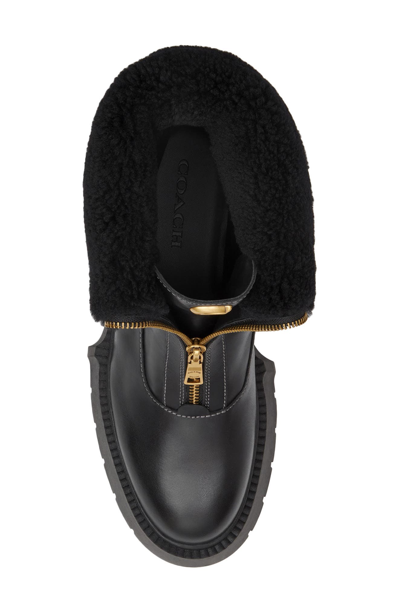 COACH Leah Genuine Shearling Trim Platform Zip Boot, Alternate, color, Black