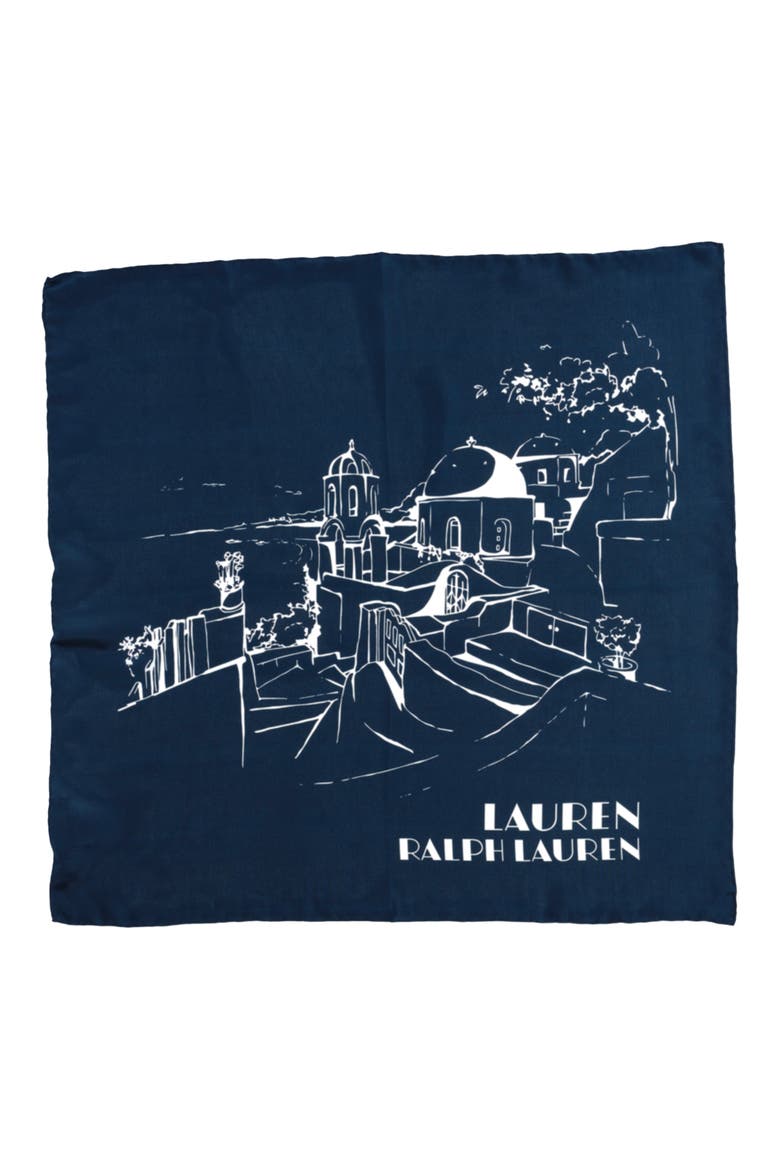 Landscape Print Square Silk Scarf, Alternate, color, SHADOW NAVY