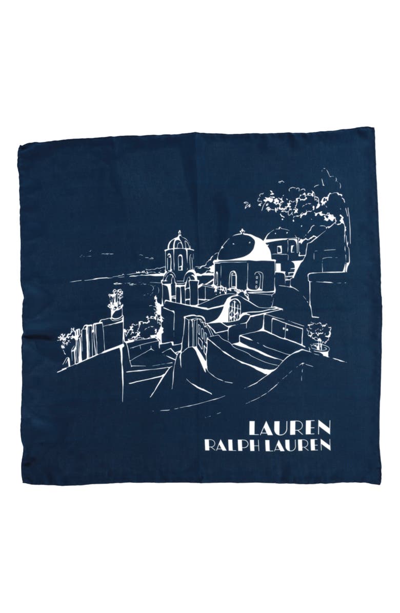 Lauren Ralph Lauren Landscape Print Square Silk Scarf, Alternate, color, Shadow Navy