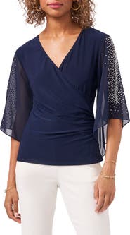 Chaus Embellished Sleeve Surplice Blouse