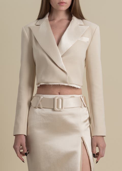 Morgaine Stretch Sateen Structured Refined Cropped Blazer
