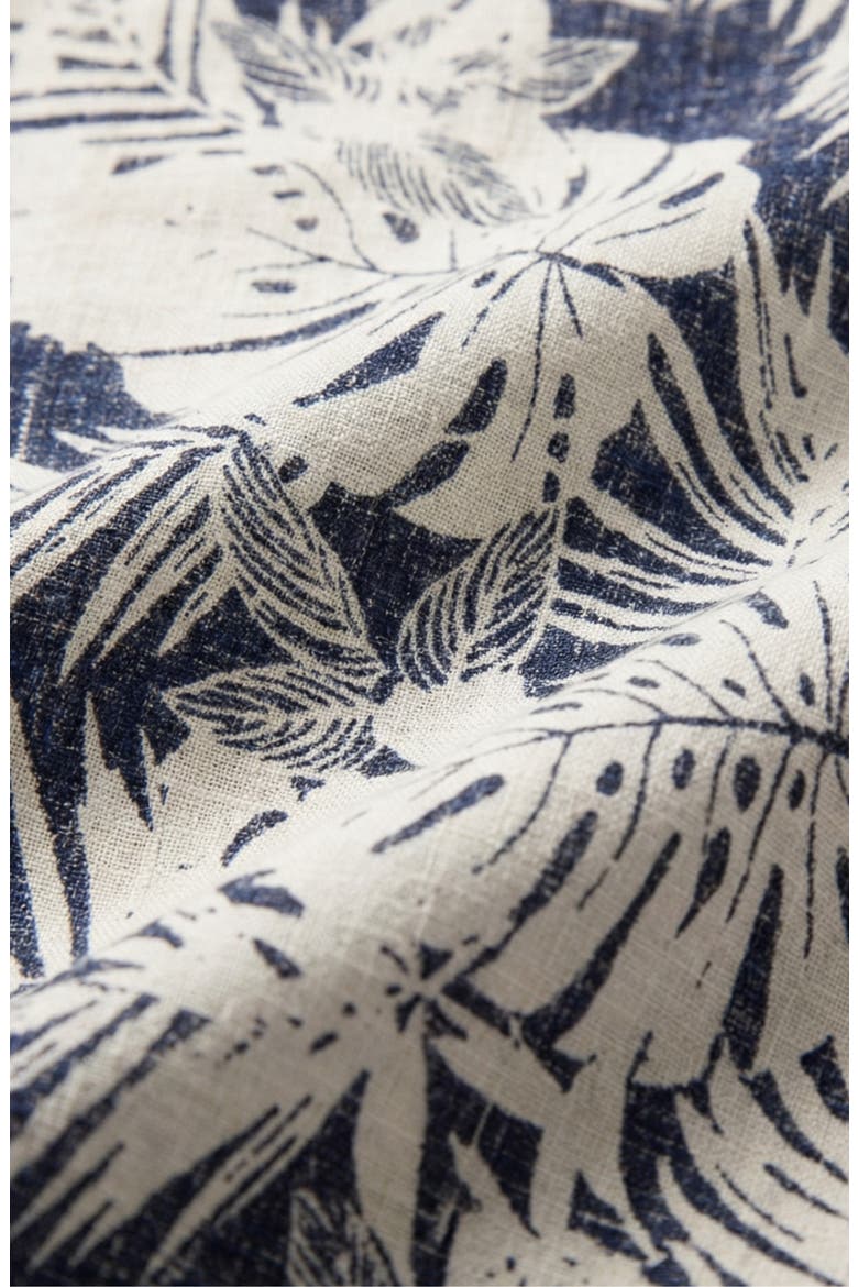 Tropical Print Short Sleeve Linen & Cotton Button-Up Shirt, Alternate, color, NAVY
