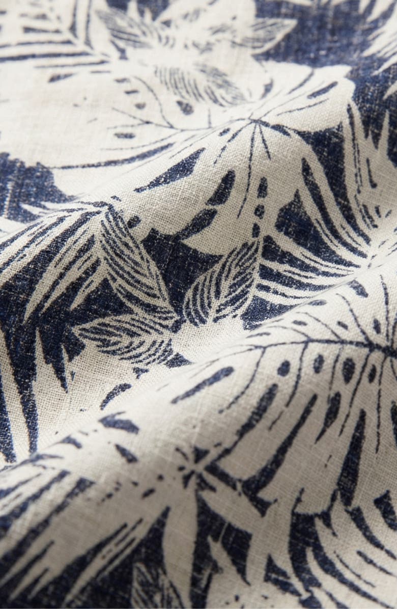 Report Collection Tropical Print Short Sleeve Linen & Cotton Button-Up Shirt, Alternate, color, Navy