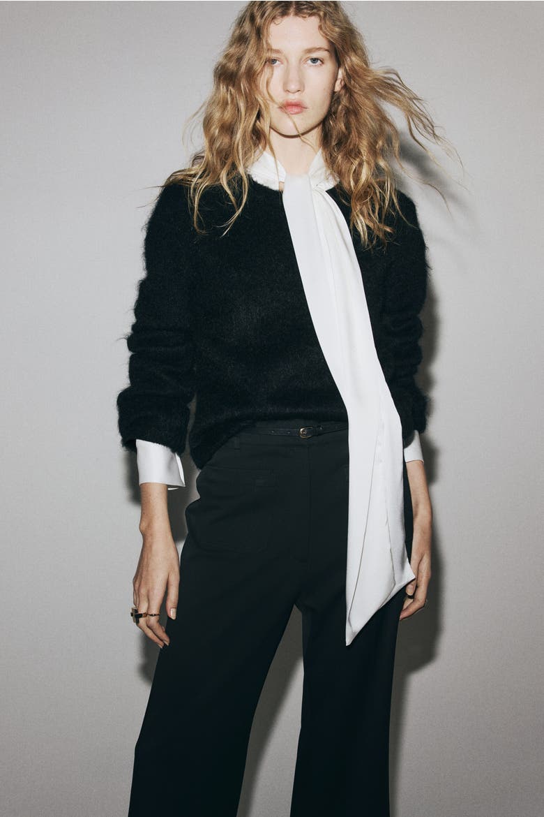 Flared Belted Trousers, Alternate, color, Black