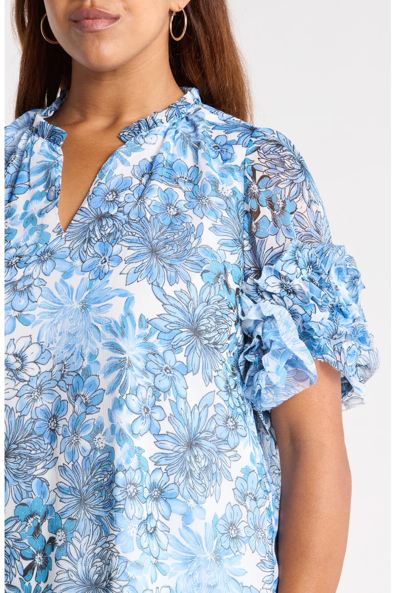 Tierra Endry Ruffle Floral Top, Alternate, color, BLUES