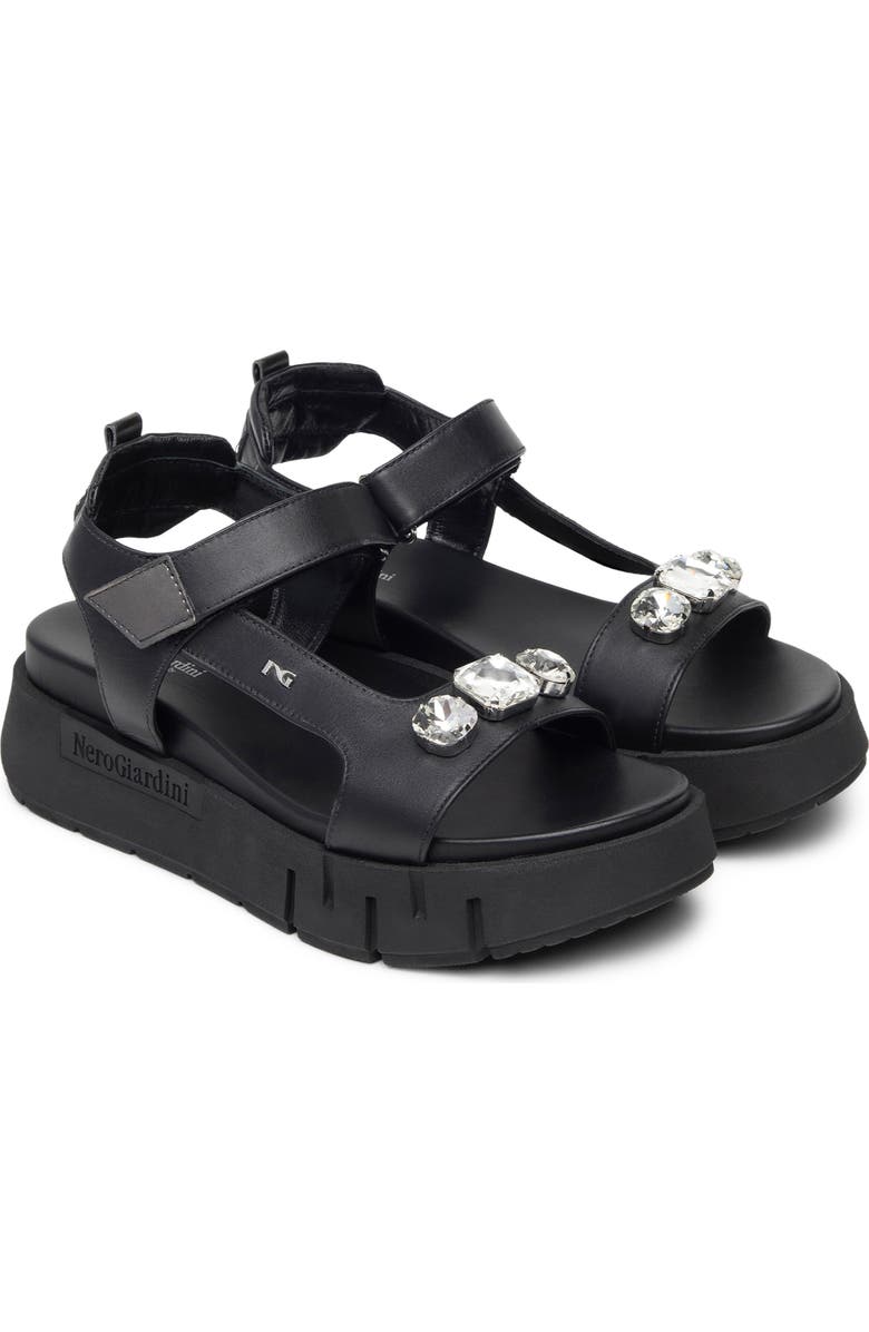 NeroGiardini Ankle Strap Platform Sandal, Main, color, Black