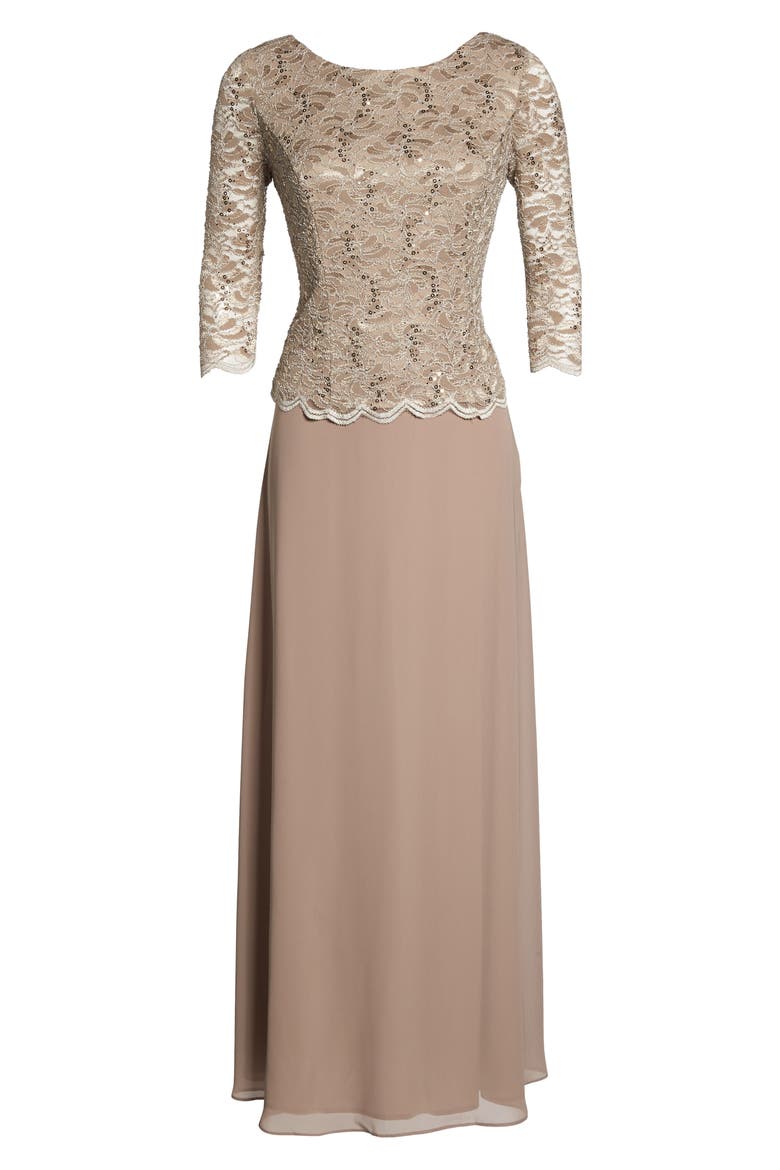 Mock Two-Piece Formal Gown, Alternate, color, CHAMPAGNE