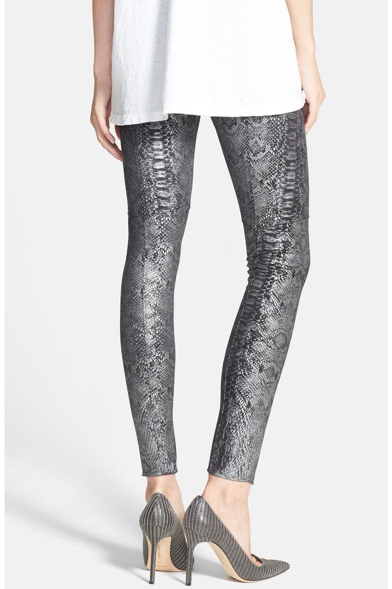 Lyssé Metallic Snakeskin Print Faux Suede Leggings, Alternate, color, METALLIC SILVER