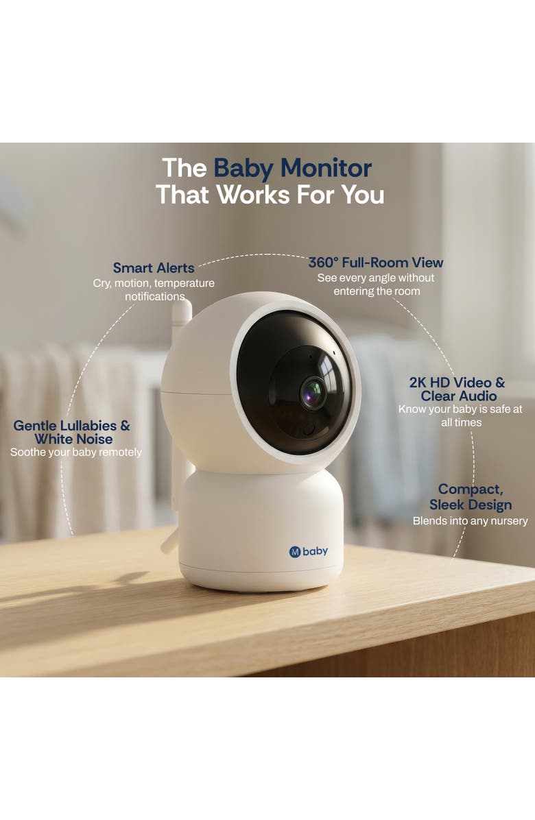 MIKO Luna Baby Camera - 2K HD Smart Monitor with Cry & Temperature Detection, Alternate, color, White