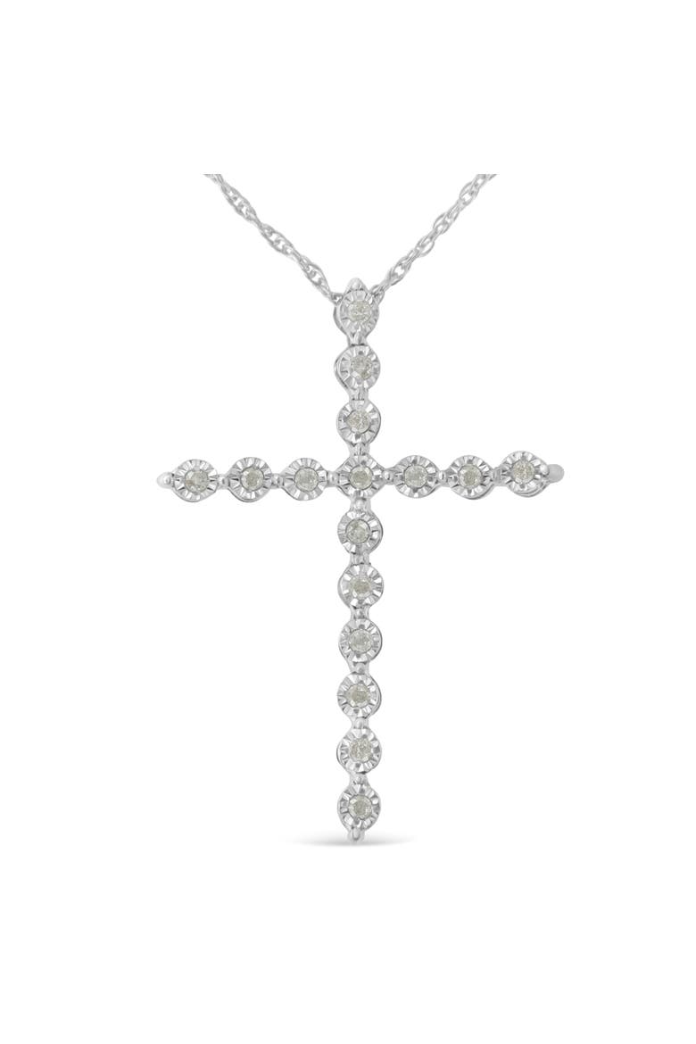 Silver 1/6 Cttw Diamond Miracle-Set Shared Prong Cross 18" Pendant Necklace, Main, color, White
