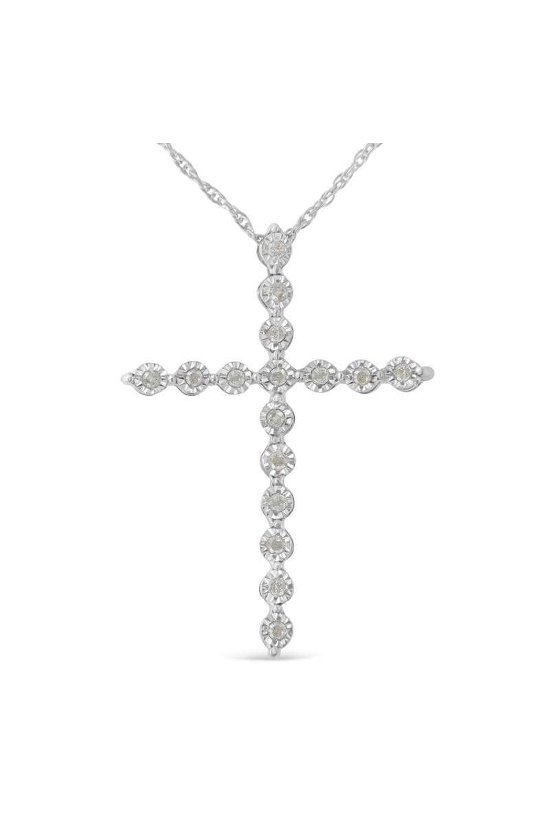 Haus of Brilliance Silver 1/6 Cttw Diamond Miracle-Set Shared Prong Cross 18" Pendant Necklace, Main, color, White