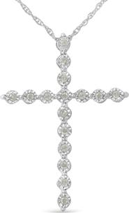 Haus of Brilliance Silver 1/6 Cttw Diamond Miracle-Set Shared Prong Cross 18" Pendant Necklace