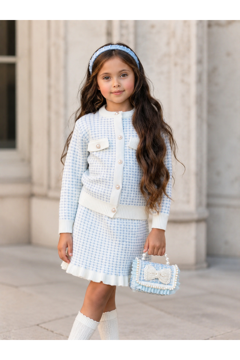 Cute Knit Cardigan and Ruffle Skirt Set, Alternate, color, Blue