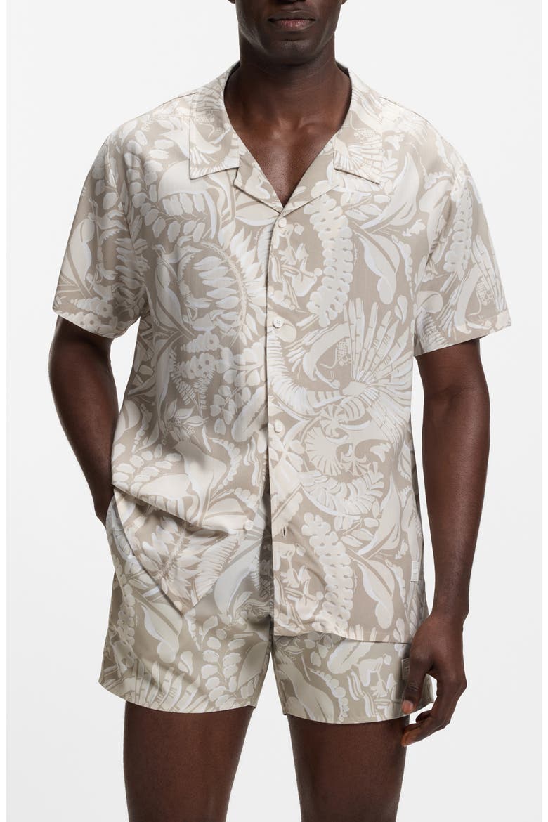 Beach Print Camp Shirt, Main, color, LIGHT BEIGE