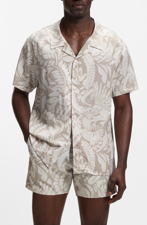 Hugo Boss Boss Beach Print Camp Shirt In Sand