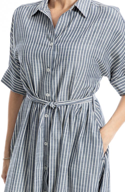 Max Studio Stripe Short Sleeve Maxi Shirtdress In Gray