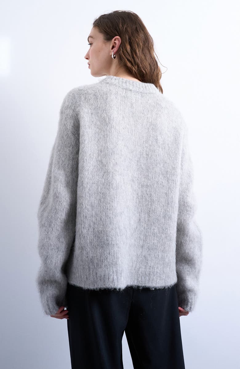 Topshop Fluffy V-Neck Wool & Alpaca Blend Sweater, Alternate, color, Light Grey