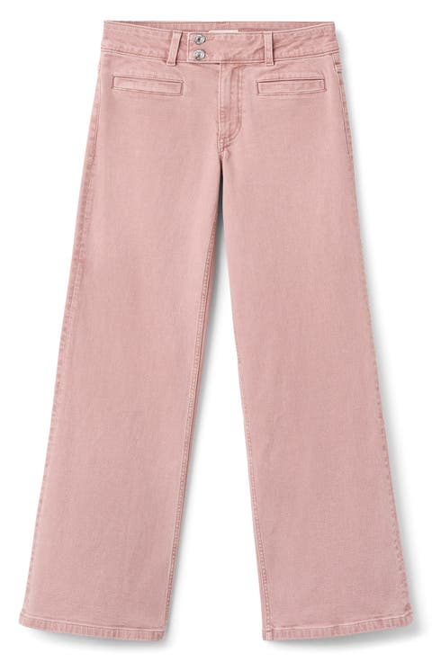 Low Rise Stacked Button Straight Leg Jeans (Pastel Pink)