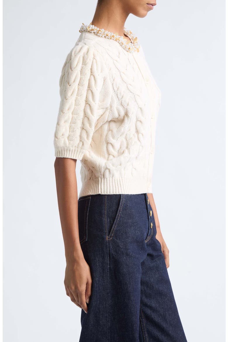 Olivia Embellished Merino Wool & Cashmere Cardigan, Alternate, color, PEARL