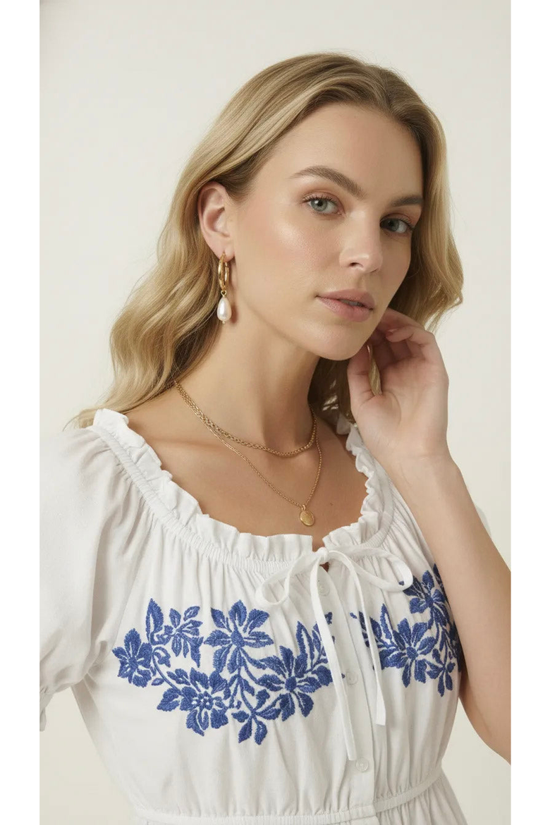 Embroidered Ruffle Trim Peplum Blouse, Alternate, color, White