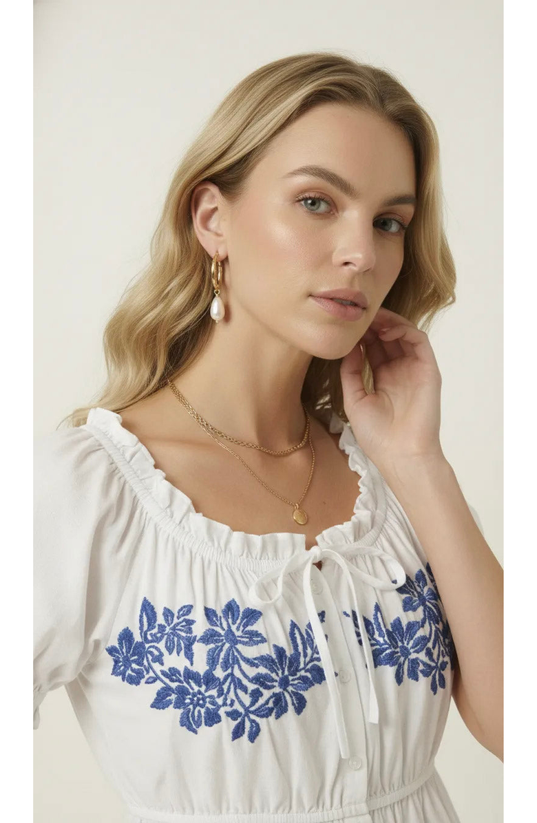 Modenaire Embroidered Ruffle Trim Peplum Blouse, Alternate, color, White