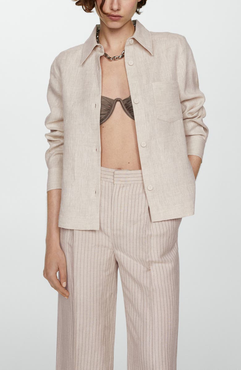 MANGO Linen Button-Up Shirt, Alternate, color, 