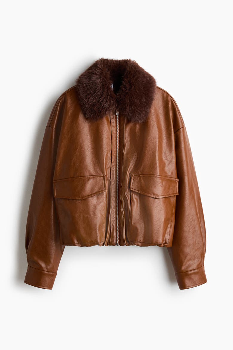 Fluffy-collared Jacket, Alternate, color, Brown
