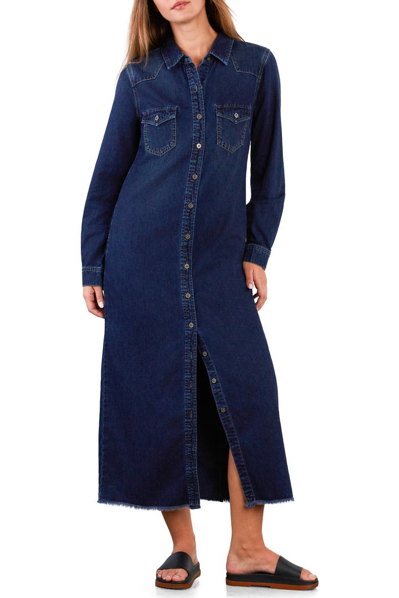 Long Sleeve Denim Maxi Shirtdress, Main, color, NAPA BLUE