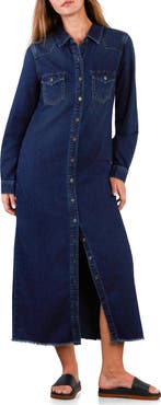 Wash Lab Denim Long Sleeve Denim Maxi Shirtdress