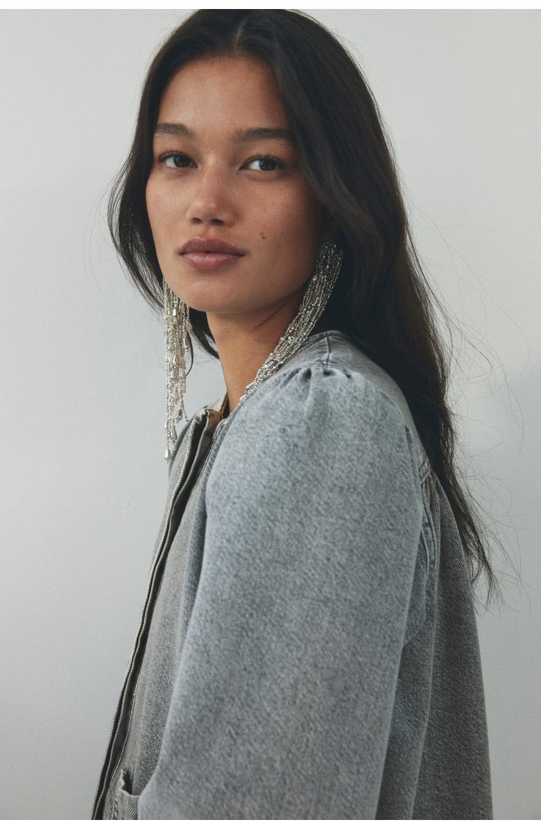 H&M Puff-sleeved Denim Jacket, Alternate, color, Washed Gray