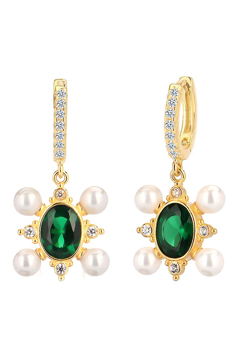 Cubic Zirconia & Imitation Pearl Drop Huggie Hoop Earrings, Main, color, GOLD
