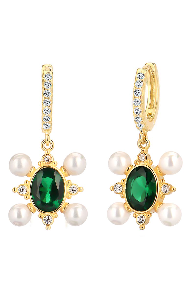 GABI RIELLE Cubic Zirconia & Imitation Pearl Drop Huggie Hoop Earrings, Main, color, Gold