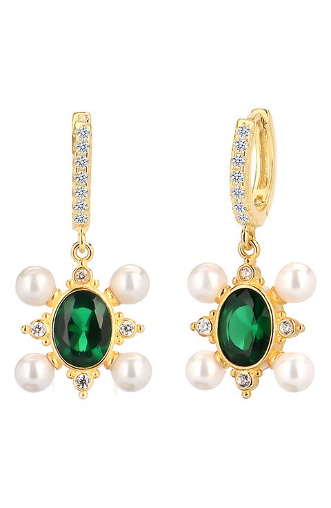 Cubic Zirconia & Imitation Pearl Drop Huggie Hoop Earrings