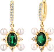 GABI RIELLE Cubic Zirconia & Imitation Pearl Drop Huggie Hoop Earrings