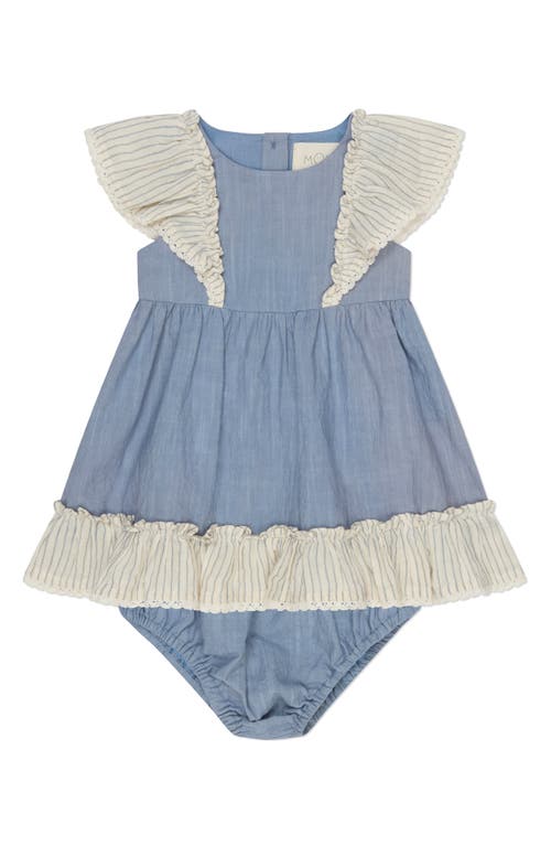 Mori Ruffle Organic Cotton Gauze Dress & Bloomers In Blue