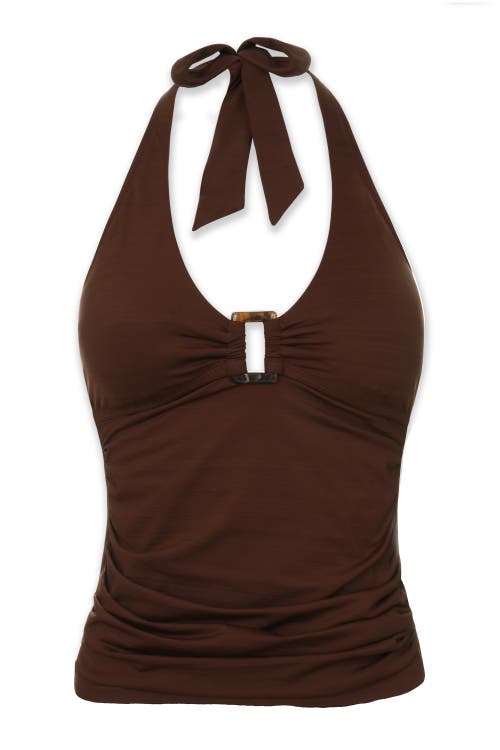 Shop Helen Jon Mara Tortoise Tankini In Textured Chocolate Brown