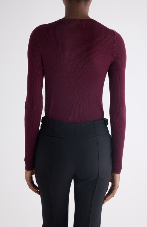 Chloé Long Sleeve Wool Rib Henley In Burgundy