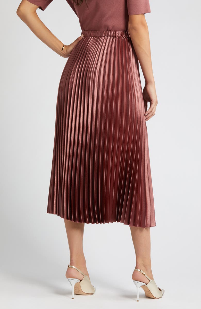 Anne Klein Pleated Metallic Satin Midi Skirt, Alternate, color, 