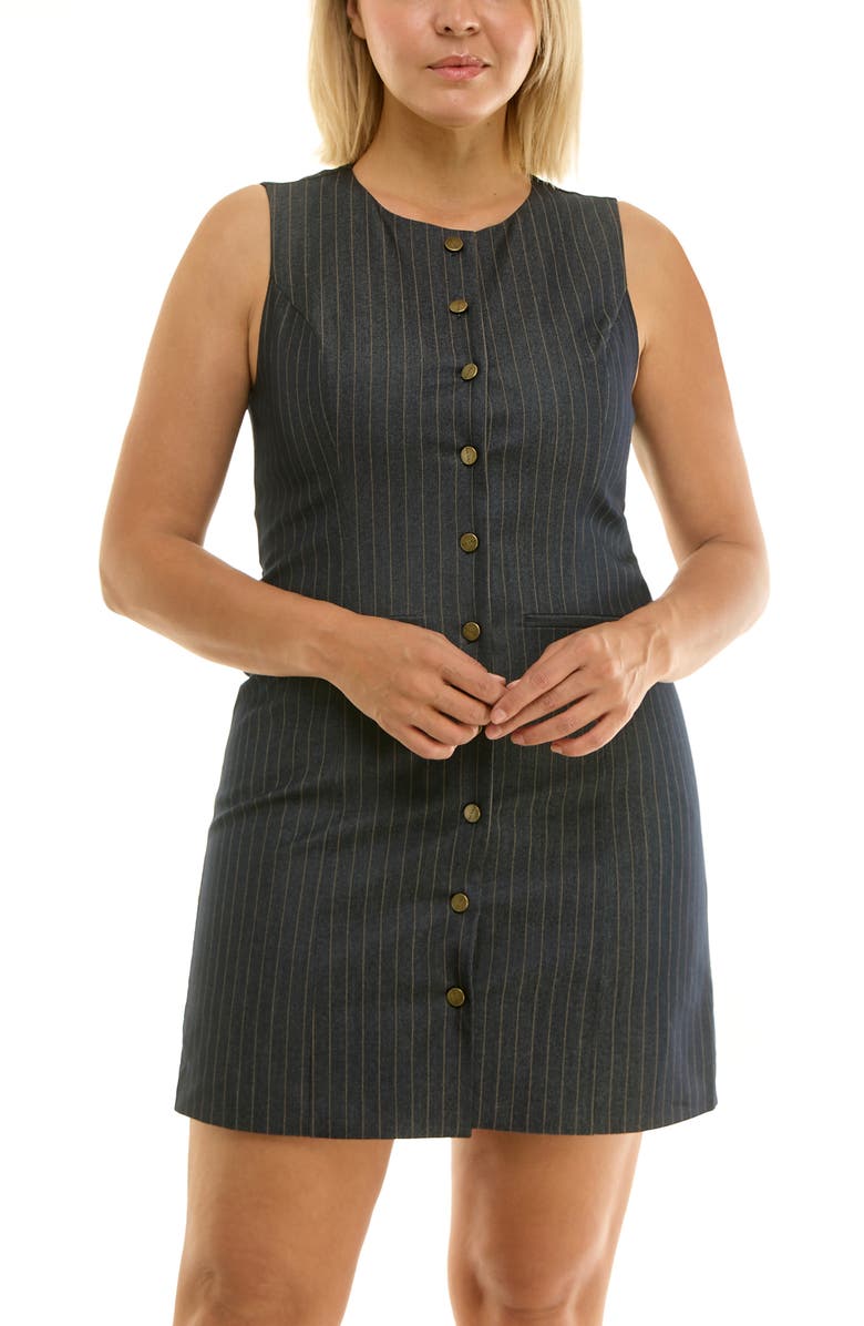 Nicole Miller Pinstripe Sleeveless Shift Dress, Alternate, color, Vintage Blue / Khaki