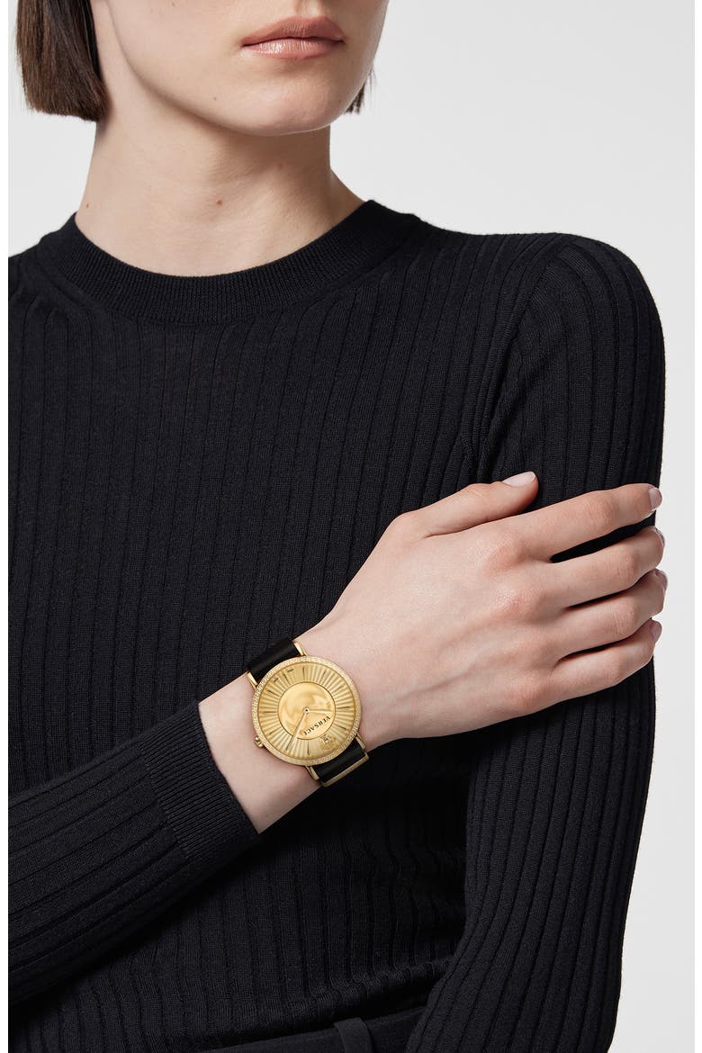 V-Eternal Leather Strap Watch, 38mm, Alternate, color, GOLD